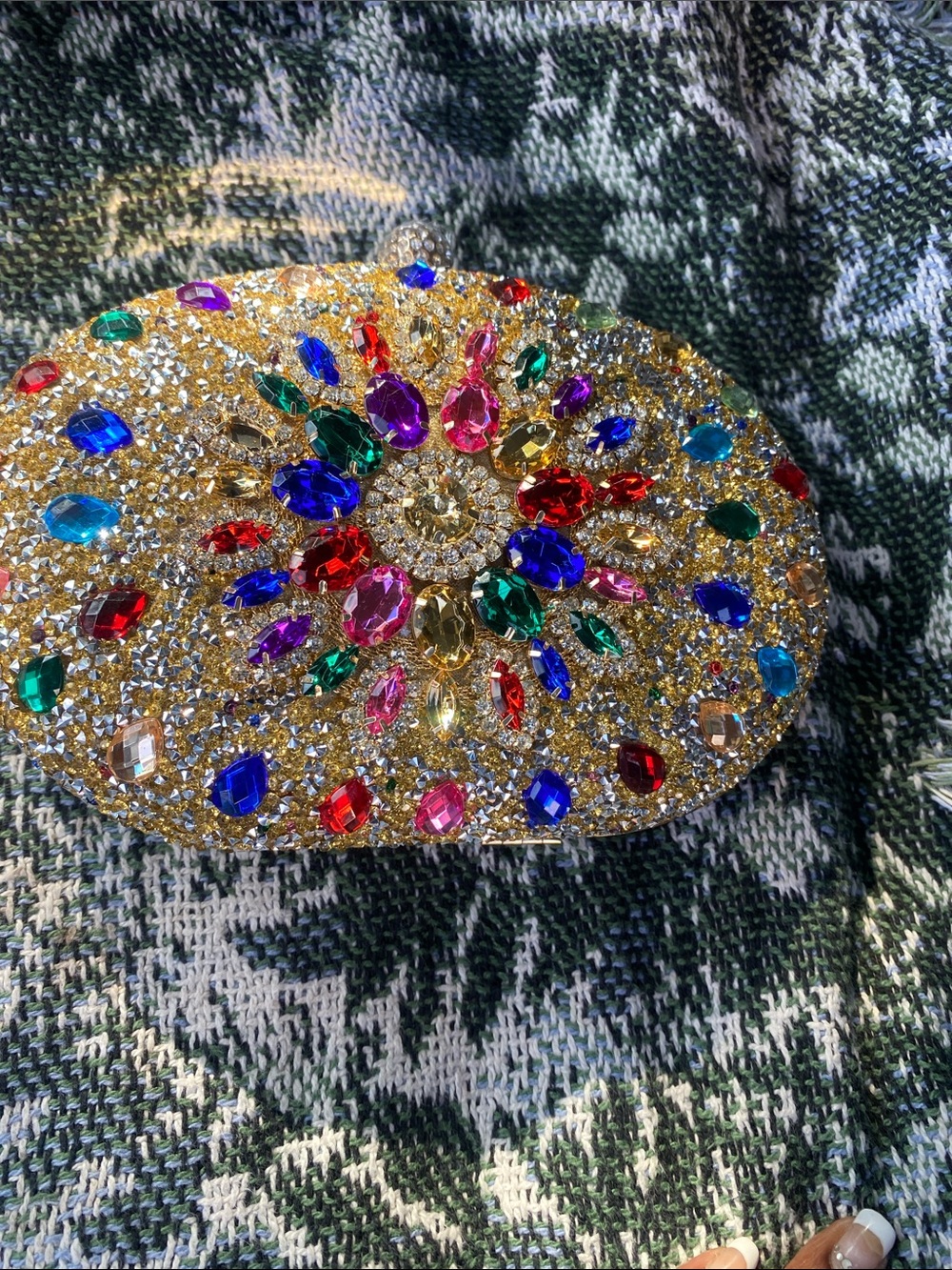 Gold Multi-Color Crystal Oval Clutch - Women's Jewelry